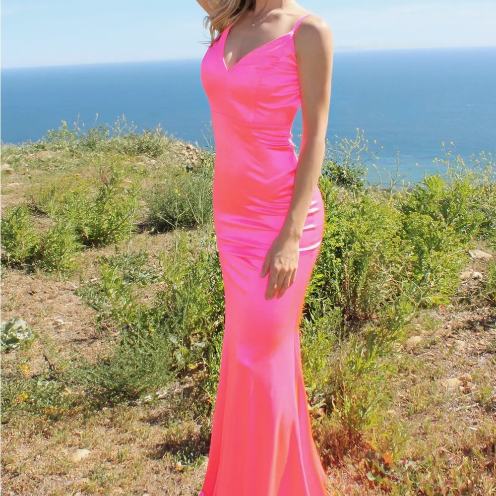 Fitted Spaghetti-Strap Pink Evening Dress
